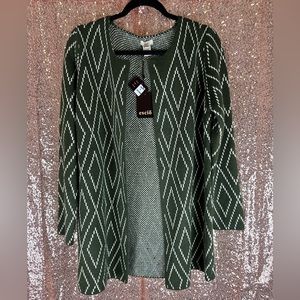 Green and White Knitted Cardigan Sweater, Size Medium